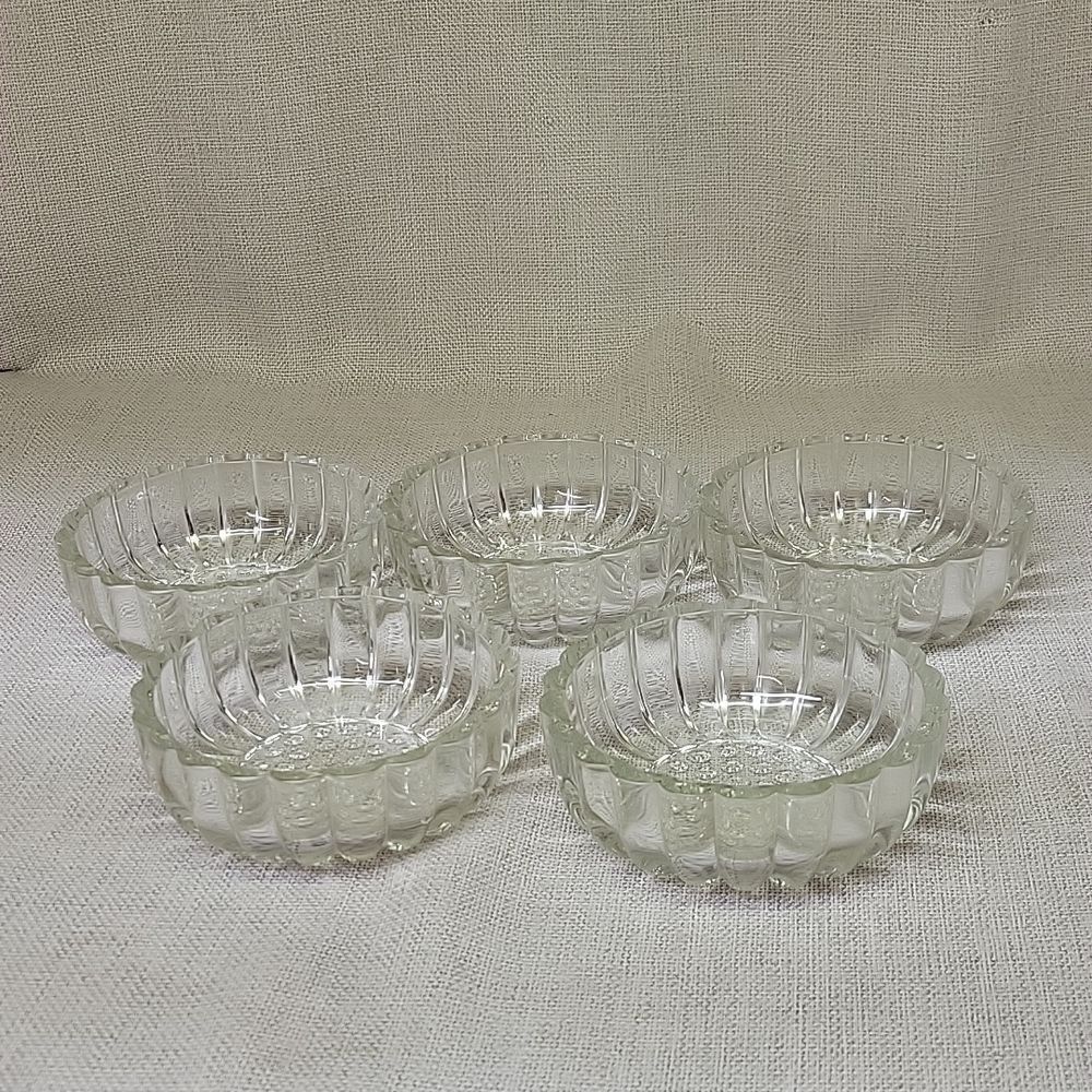 Jeannette‎ Glass Clear National 4 1/2" Berry Dessert Bowls set of 5